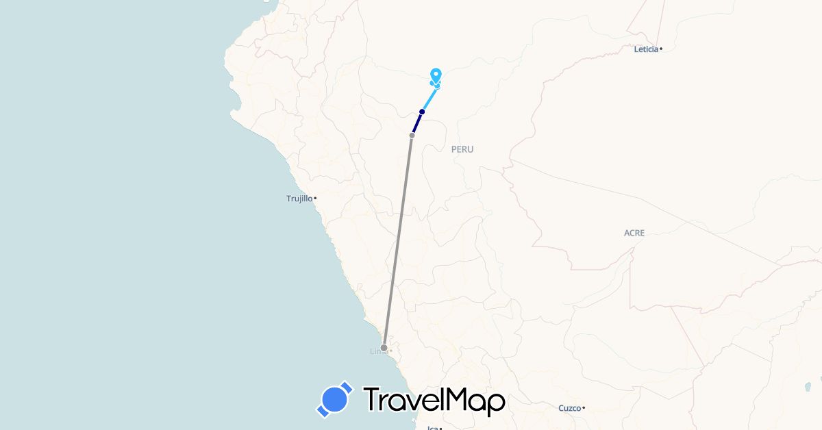 TravelMap itinerary: driving, plane, boat in Peru (South America)